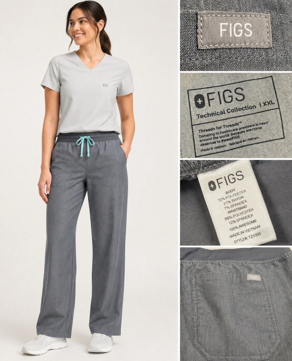 Medical Workwear FIGS Women's Scrub Pants Straight Leg Size XXL Gray Stretch